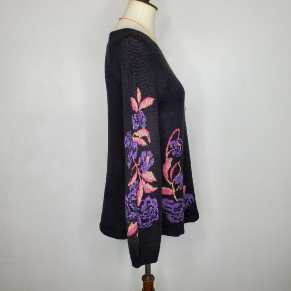 Style & Co Black Sweater With Purple Orange Pink Abstract Floral NWOT Size S - Picture 6 of 10